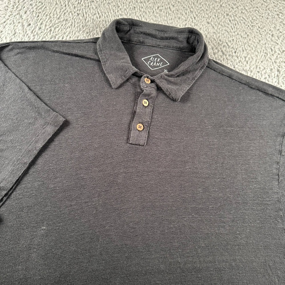 Alex Crane Polo Shirt Mens XL Black European Linen Button Casual Fit Knit‎